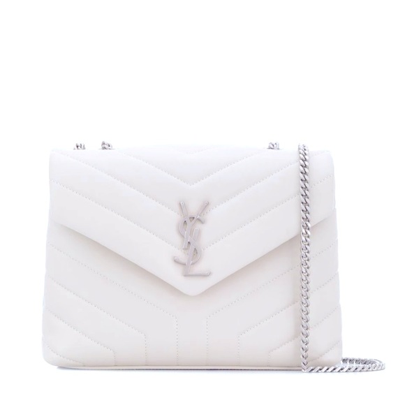 🤍Very Rare!!! YSL SAINT LAURENT LouLou Calfskin Y Quilted Monogram Ivory/Silver - Picture 6 of 17